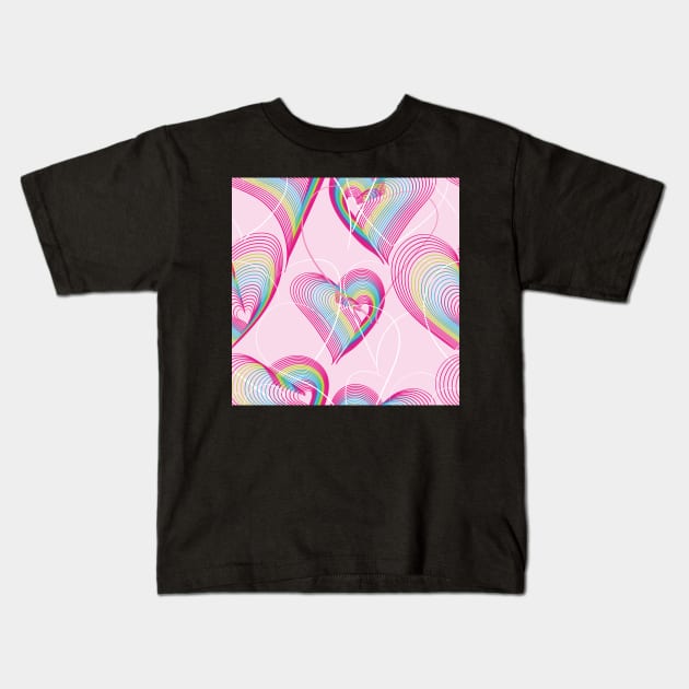 Candy rainbow hearts pattern Kids T-Shirt by nobelbunt